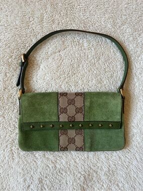 Authentic GUCCI suede GG stud handbag green